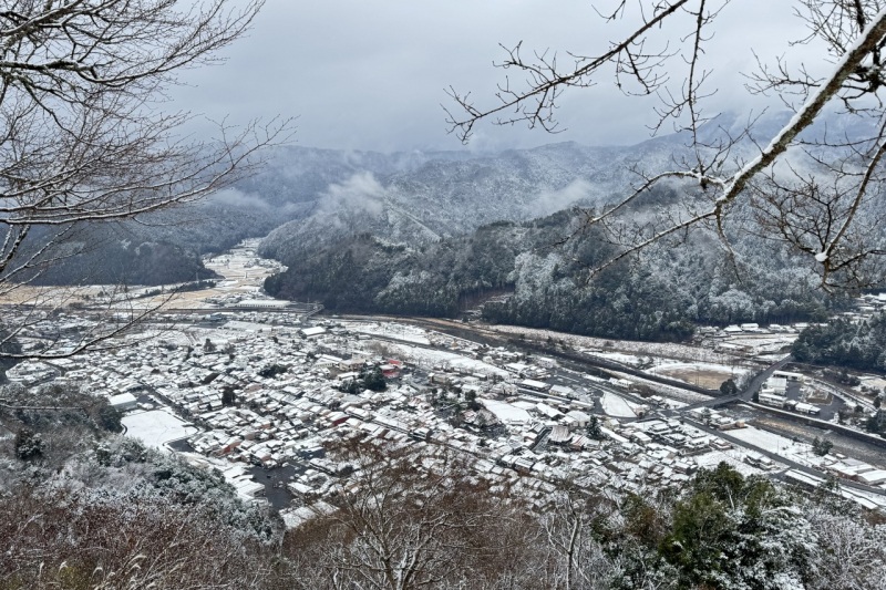 若桜鬼ヶ城跡から若桜宿眺望